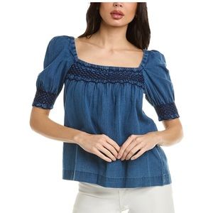 Faherty Presley Puff Sleeve Embroidered Top NWT